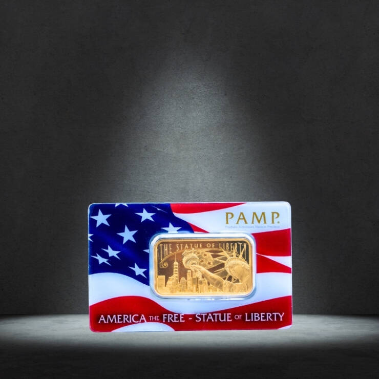 PAMP Suisse 1 oz Gold Bar – Statue of Liberty / America the Free Edition